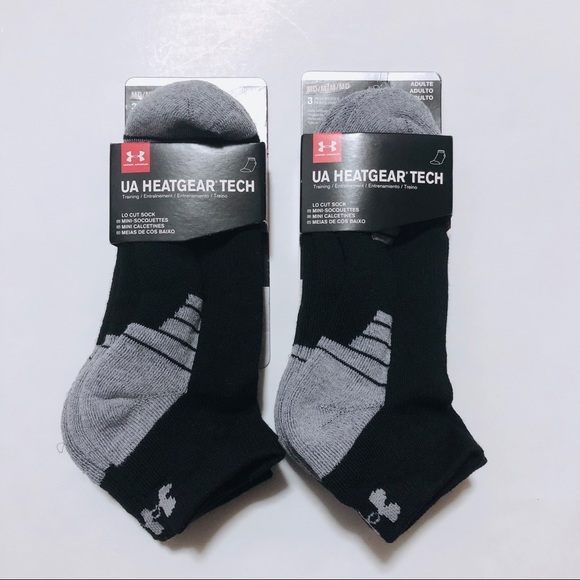 Under Armour Men/'s UA Heatgear Low Cut Socks ~ 3 Pairs ~ MED /& LG ~ Black /& Gray